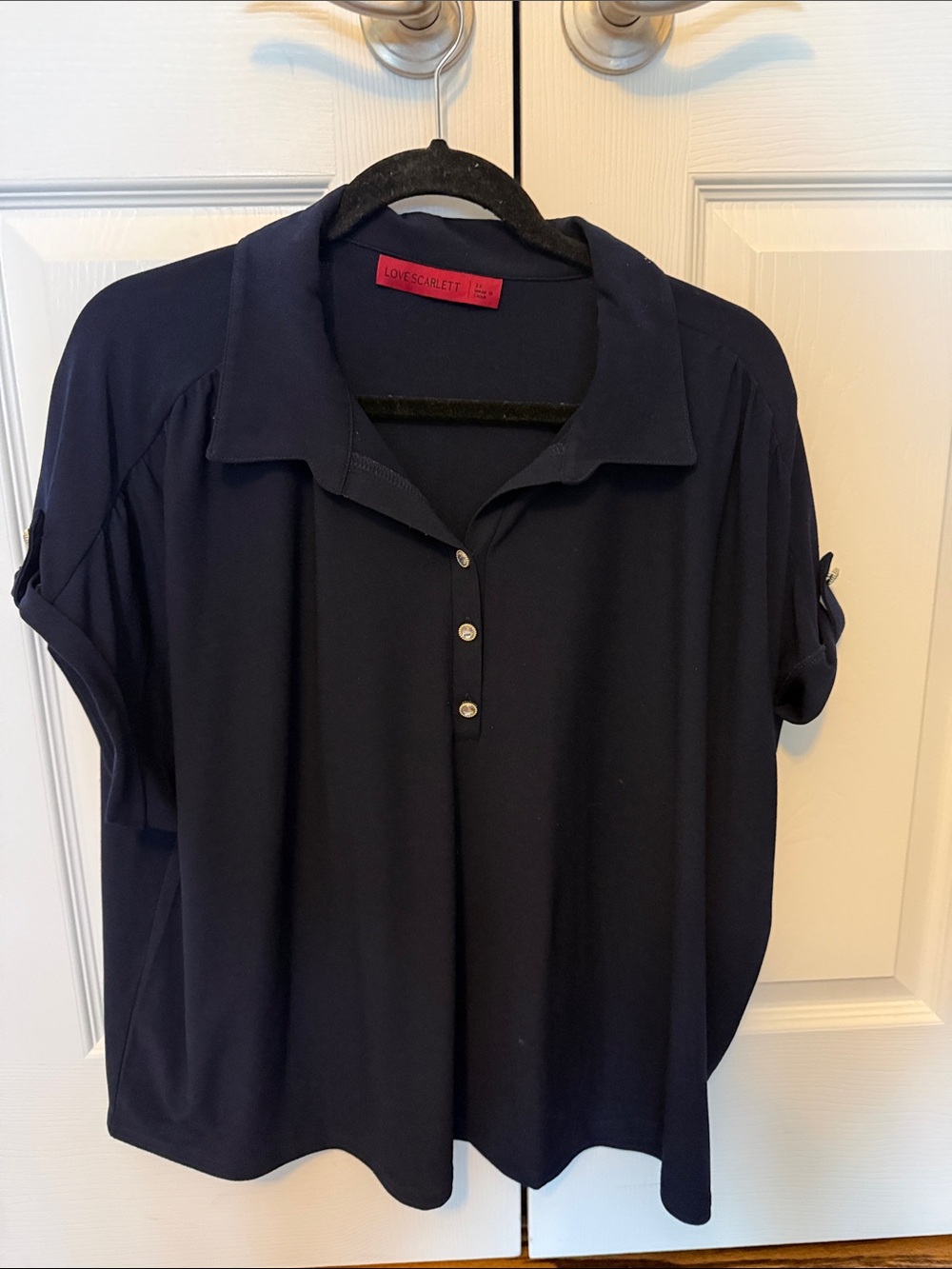 Scarlett Navy Short-Sleeve Button-Front Blouse